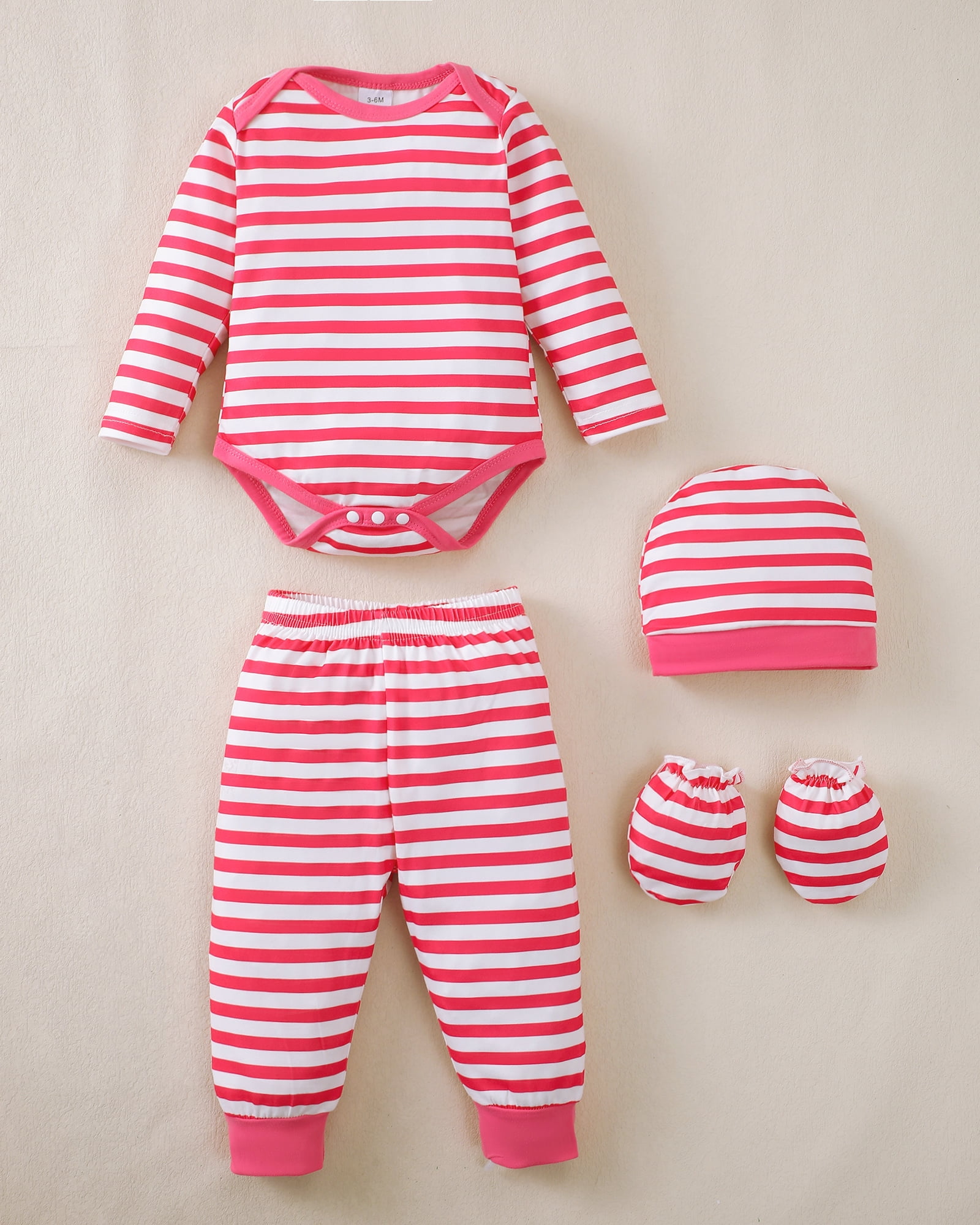 KIMI BEAR Newborn Baby Girls Layette Set 4 Packs 0-3 Months Winter Clothes Outfits Long Sleeves Romper Top Pants Gloves Hats 16 Piece Essentials Accessories Clothing Gift Sets Pink