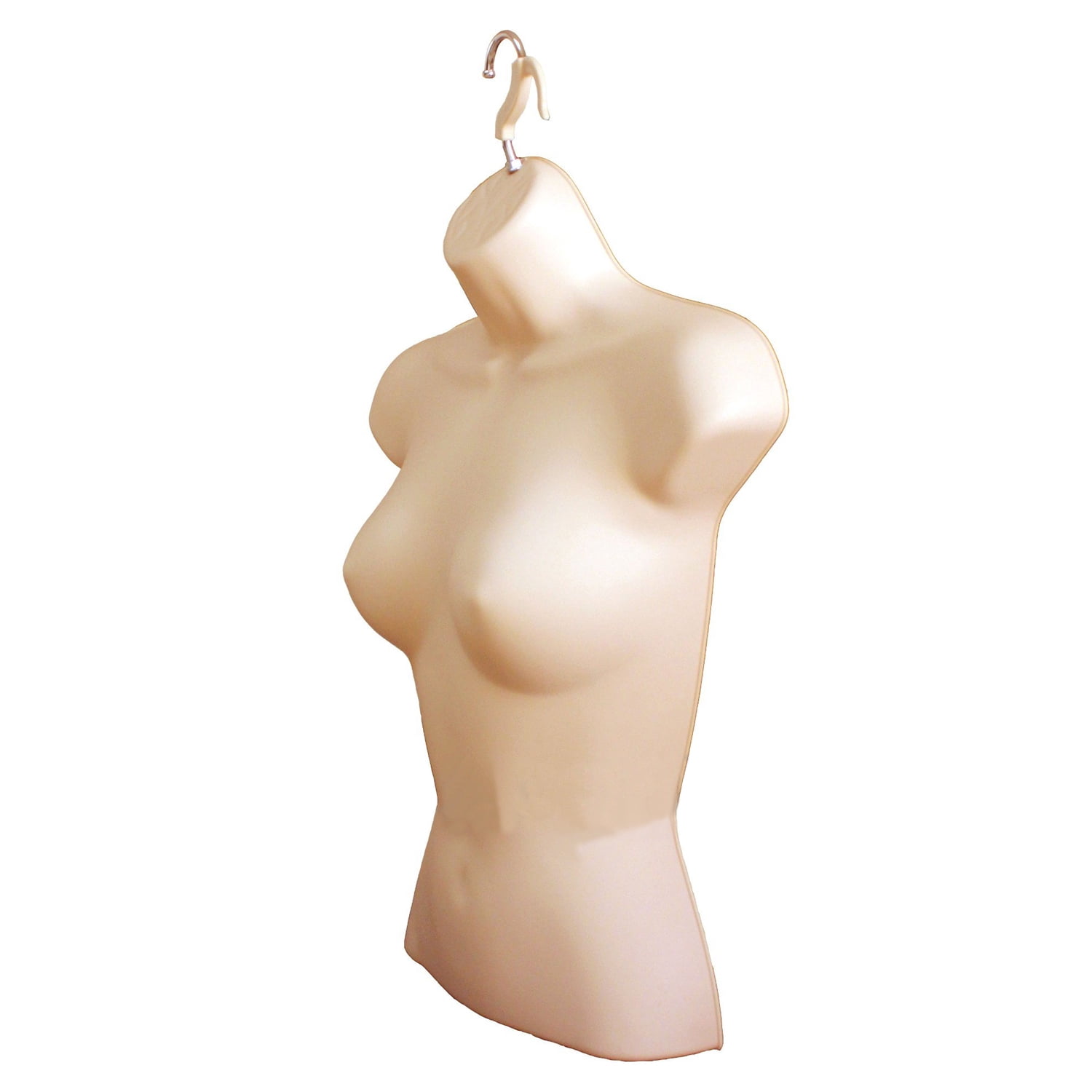 DisplayTown Flesh Male + Female Mannequin Hollow Back Body Torso Set w/ Metal Stand and Metal Pole & Hanging Hook, S-M Sizes