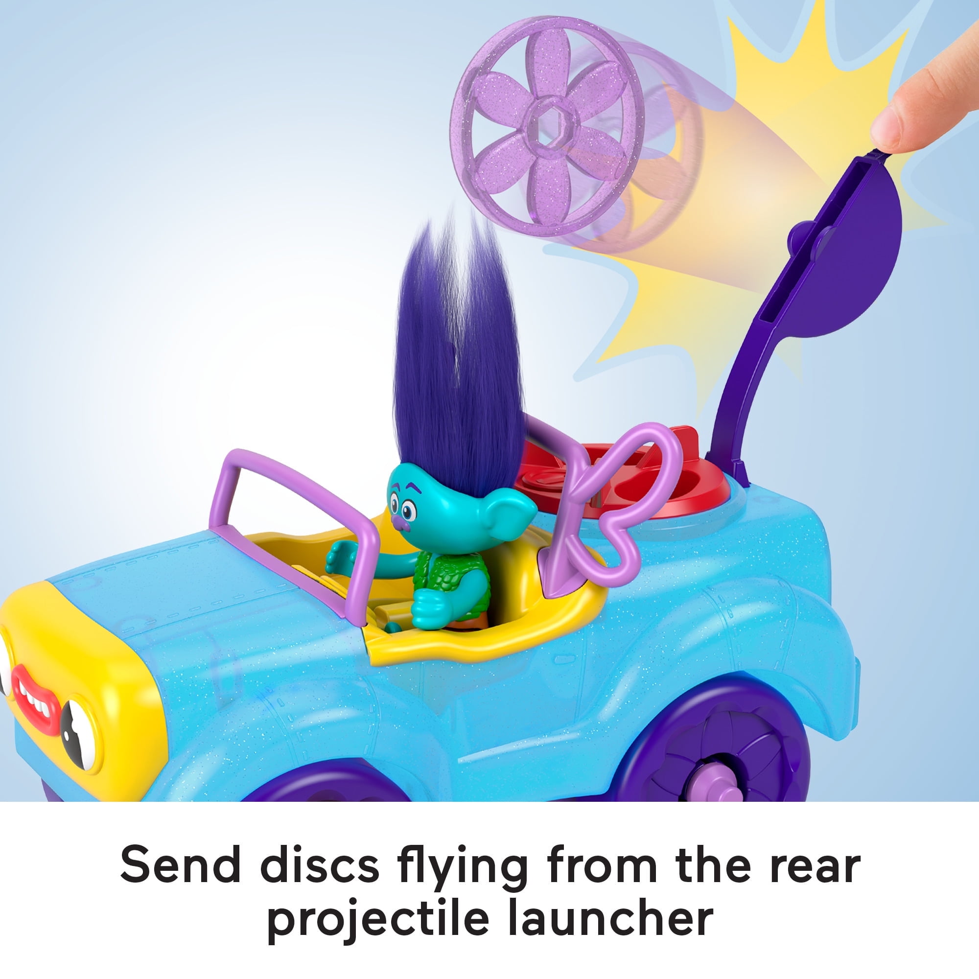 Imaginext DreamWorks Trolls Branch Figure and Buggy Toy Car with Projectile Launcher, 4 Pieces