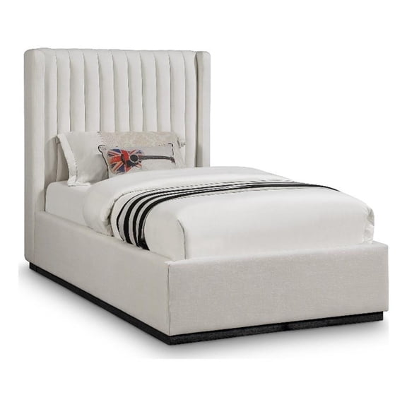 Meridian Furniture Logan Beige Linen Textured Fabric Twin Bed