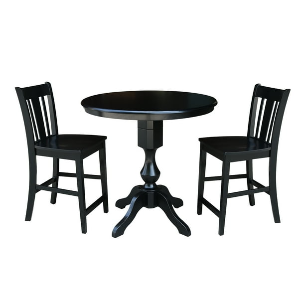 3 Piece Solid Wood Black Dining Set With 36 Round Counter Height Pedestal Table And 2 San Remo Stools By International Concepts Com 36 Round Counter Height Pedestal Table, What Height Chair For 36 High Table