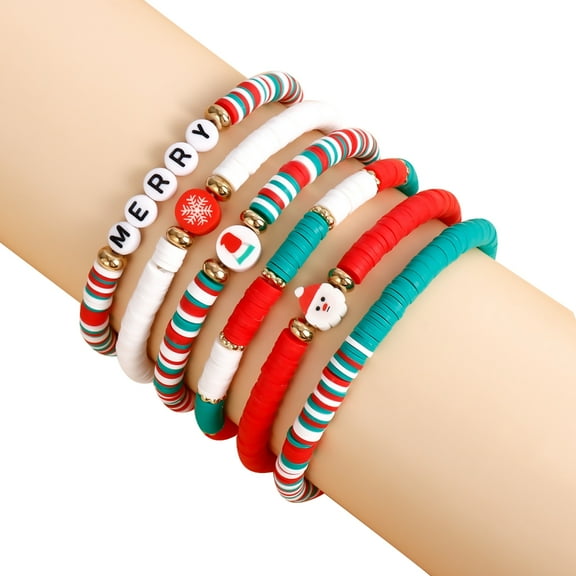 Necvior Rainbow Beads Bracelets 6/7Pcs Women Girls Stretch Preppy Handchains Adorments