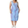 thumbnail image 2 of DARING DIVA Plus Size V Neck Slim Fit Tie Dye Midi Tank Dress 1X Purple Blue, 2 of 5