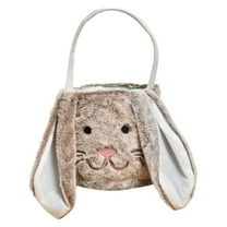 ‌Long Plush Ear Easter Bunny Basket, Adorable Bunny Themed Egg Hunting Basket Easter Egg Hunt Tote for Kids, Cute Easter Gift & Party Decoration with Candy Bag‌