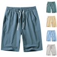 thumbnail image 1 of Txeol Men's Cotton Linen Shorts Casual Solid Color Drawstring Shorts with Pockets Summer Lightweight Workout Beach Shorts 90% off Clearance Sale,Blue,M, 1 of 9