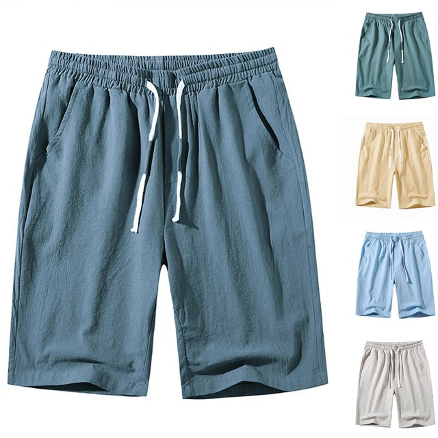 Txeol Men's Cotton Linen Shorts Casual Solid Color Drawstring Shorts with Pockets Summer Lightweight Workout Beach Shorts 90% off Clearance Sale,Blue,M