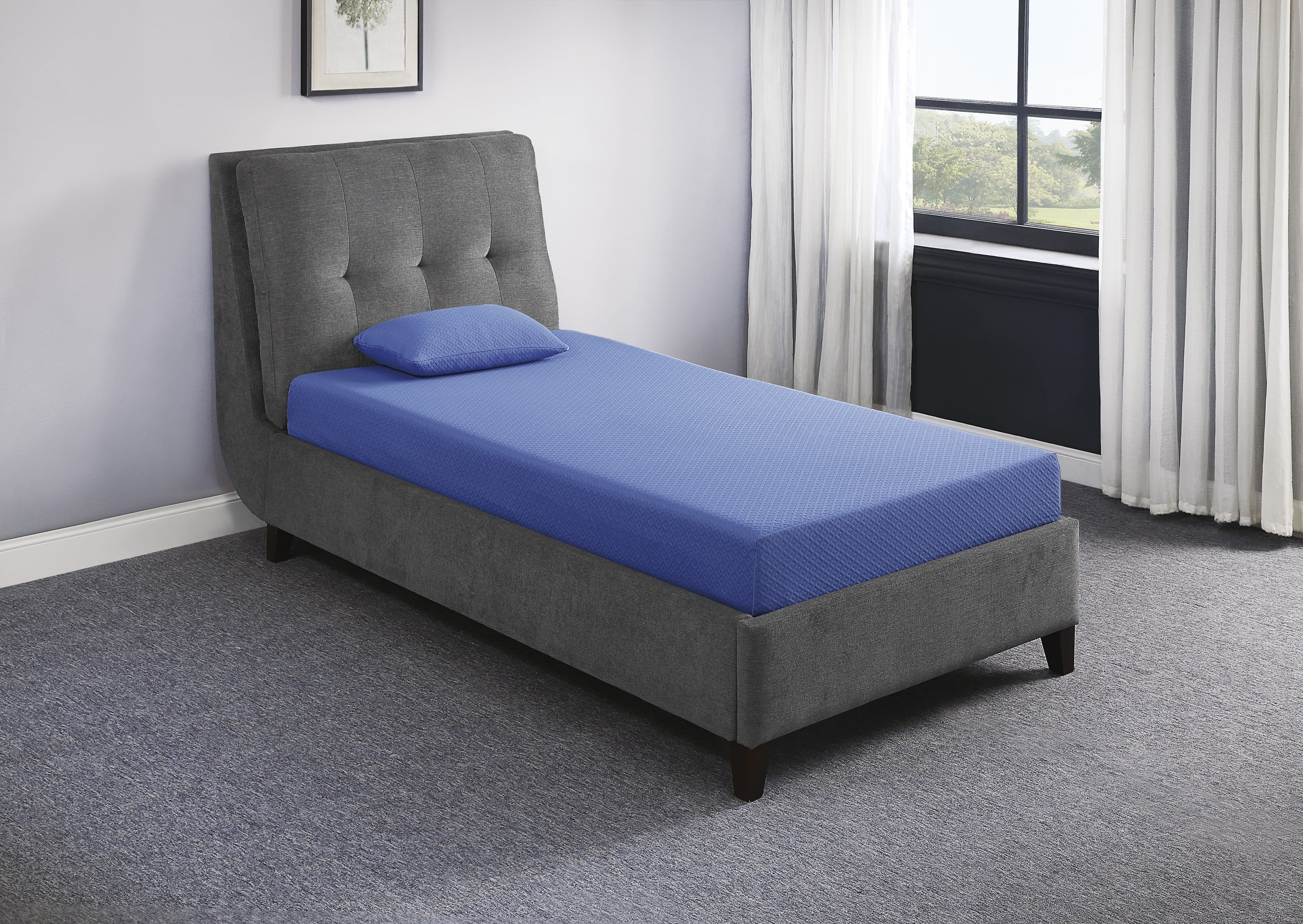 7inch Full Mattress and Pillow Set, Breathable Fabric Gel-Infused Memory Foam Mattress, Blue, Mattress in a Box