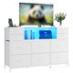 thumbnail image 2 of 10-Cajón Fabric Dresser TV Soporte Con LED Lights Y Charging Station Wooden Mejor Open Estanterías Entertainment Center Para Bedroom Living Room Hallway Fits 45-55 Pulgadas TVs Blanco, 2 of 8