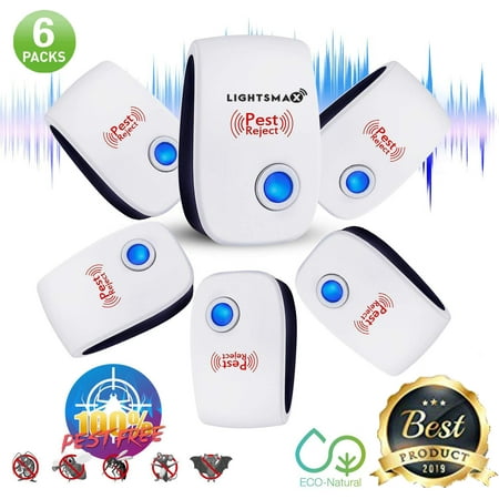 6 PK [2018 NEW UPGRADED] LIGHTSMAX - Ultrasonic Pest Repeller - Electronic Plug -In Pest Control Ultrasonic - Best Repellent for Cockroach Rodents Flies Roaches Ants Mice Spiders Fleas (Best Ak 47 Upgrades)