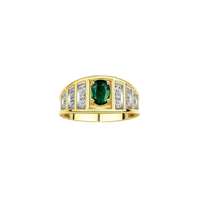 RYLOS Bagues pour Femmes Bague en Or Jaune 14K Style Classique Pierre Précieuse Ovale 7X5MM et Bague en Diamant Saphir Vert Bijoux Taille 8