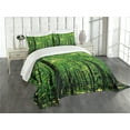 thumbnail image 3 of Ambesonne Nature Quilted Bedspread Set 3 Pcs, Woodland Tree Forest Sun, King Size, Fern Green Seal Brown, 3 of 5