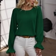 thumbnail image 5 of Weardear Puff Sleeve Tops for Women Ruffle Tops Crewneck Keyhole Casual Loose Shirts Solid Color Spring Blouses, 5 of 6