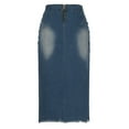 thumbnail image 2 of Denim Skirt for Women Stretch Cotton Mid Length Wash Fitted Jean Skirts Casual Work Office Long Lace Strap Slit Skirts Bodycon Washed Stretchy Hip Denim Skirts, 2 of 3
