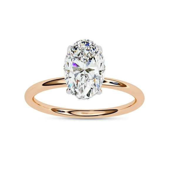Solitaire Wedding Engagement Ring for Women | Center 10x5mm Oval Cut Lab Created Moissanite Promise Rings in 14K Solid Rose Gold Jewelry Gift for Her, Ring Size 10