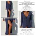 thumbnail image 1 of Robe Chandail Longue en Tricot à Col en V Profond pour Femmes avec Boutons, Manches Longues, Robe Maxi, 1 of 6
