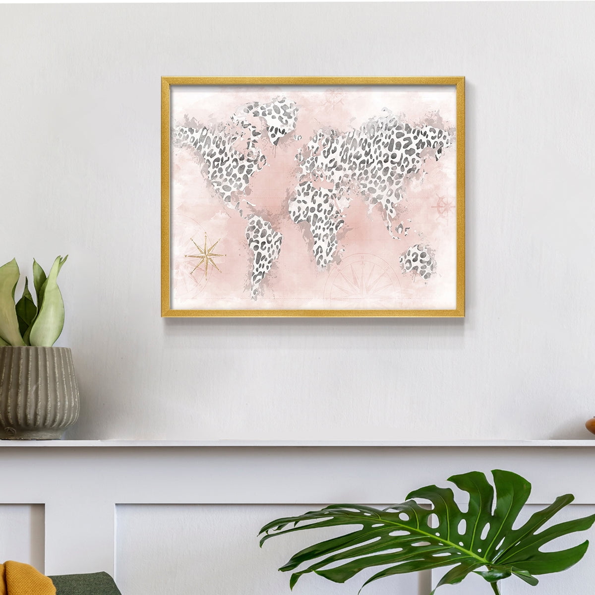 Pink Cheetah Map by Natalie Carpentieri - Restickable Framed Giclée Print