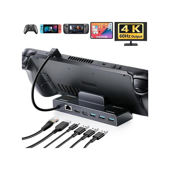 Steam Deck Dock Docking Station with HDMI 2.0 4K 60Hz, Gigabit Ethernet, 3 USB 3.0 and 100W Charging USB-C Port Compatible with TV, Switch, Controller