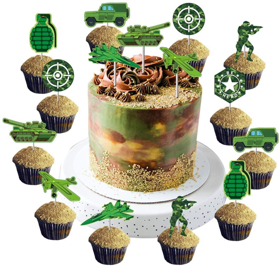 Camo Cupcake Toppers Camouflage Cake Decorations for Army Soldier