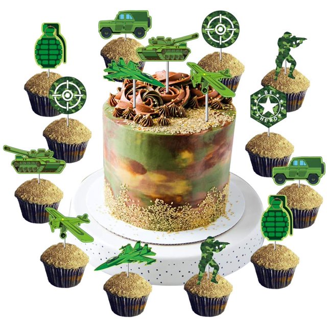 Camo Cupcake Toppers Camouflage Cake Decorations for Army Soldier