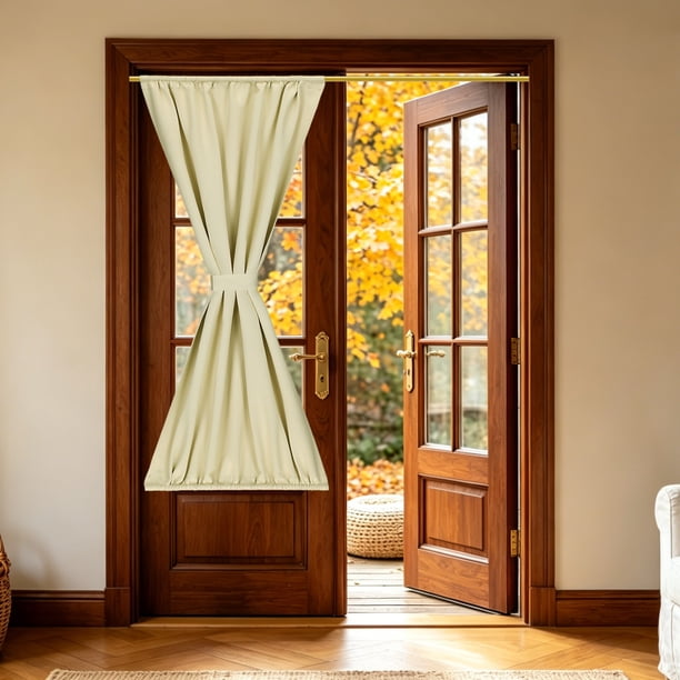 1 PC Cortina de Puerta Francesa, 42" x 79" Cortinas Aislantes Térmicas de Ahorro de Energía de Poliéster con Bolsillo para Varilla para Tratamientos de Ventanas de Puerta Frontal de Cocina, Beige