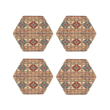 

Fuzoiu Traditional Tribal Aztec Print Leather Coasters Set Drink Coasters Set of 4 for Tabletop Protection Durable PVC Coasters Home Décor and Housewarming Gift-Hexagon