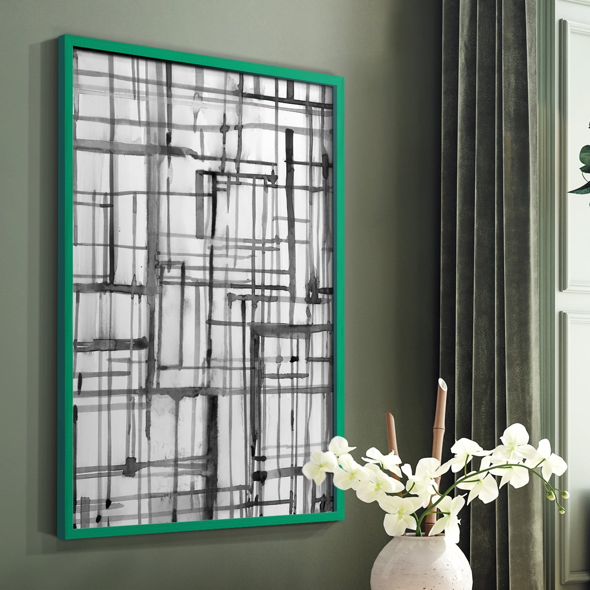 Line Meditation II in Green Solid Wood 8 x 10 Framed Print