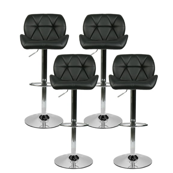 FULLWATT Bar Stools PU Leather Seat with Chrome Base Swivel Dining Chair Barstools, Black, Set of 4