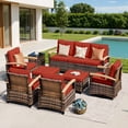 thumbnail image 6 of MEISSALIVVE 8 Pieces Outdoor Patio Furniture Sets, Wicker Patio Conversation Sets with 2 Wood Armrests Swivel Glide Chairs,2 Single Chairs, 3-seat Sofa and Coffee Table(Red), 6 of 9