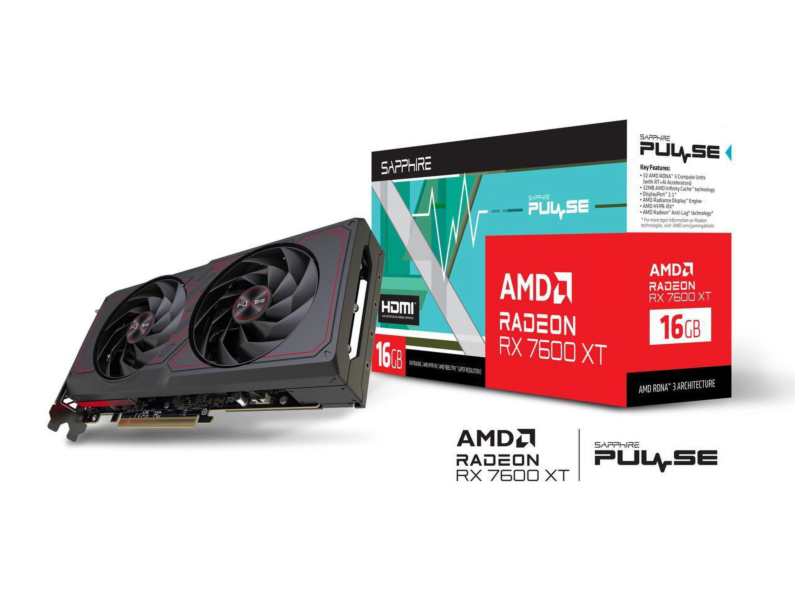 SAPPHIRE PULSE Radeon RX 7600 XT 16GB GDDR6 GPU, ATX Video Card
