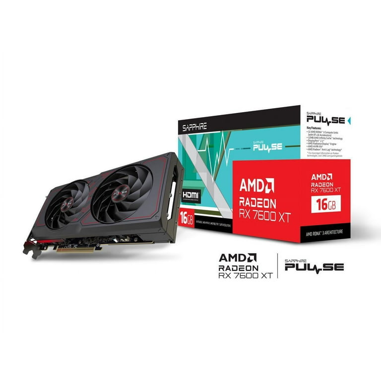 SAPPHIRE PULSE Radeon RX 7600 XT 16GB GDDR6 GPU, ATX Video