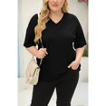 thumbnail image 3 of Women Summer Short Sleeved T Shirt Casual Loose V Neck T Shirt Solid Color Top, 3 of 4