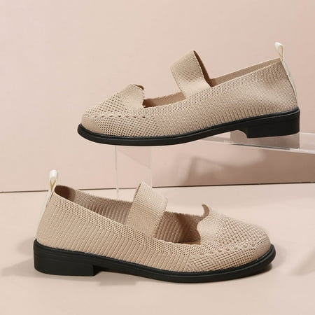 

Sehao womens flat dress shoes Casual Womens Shoes Non Slip Mesh Solid Color Slip On Round Toe Breathable Square Heel Work Single Shoes Mesh womens winter shoes women casual shoes