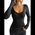 thumbnail image 1 of Camisetas de Larga con Cuello en V para Mujer, Camisetas Básicas de Entrenamiento, Top Deportivo de Yoga, Top Corto Informal. Negro S, 1 of 7