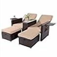 thumbnail image 3 of VUYUYU 5PCS Outdoor Wicker Chaise Lounge Chair - Rattan Adjustable Reclining Patio Lounge Chair with Ottoman and Coffee Table, for Patio Beach Pool Backyard (Brown Wicker Khaki Cushion), 3 of 4