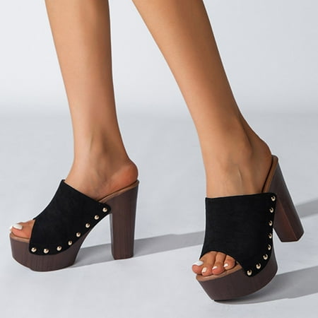 

Cathalem Fashion Spring And Summer Women Sandals Thick Soled Heel Super High Heel Fish S for Women Sandals Water Friendly Black 7.5
