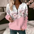 thumbnail image 2 of Bovemsi Hoodies for Women Vintage Sports Basic Quarter Zip Floral V Neck Micro Elastic Long Sleeve Fall Winter Comfort Tops for Women Trendy Pink XXL, 2 of 4