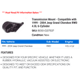 thumbnail image 2 of Transmission Mount - Compatible with 1999 - 2004 Jeep Grand Cherokee RWD 4.0L 6-Cylinder 2000 2001 2002 2003, 2 of 2