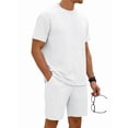 thumbnail image 5 of Men'S 2 Piece Set Summer Outfits Casual Short Sleeve Shirt and Shorts Suits White M, 5 of 8