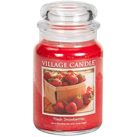 Village Candle Fraises Fraîches Grand Pot en Verre pour Apothicaire Bougie Parfumée, 21,25 oz, Rouge