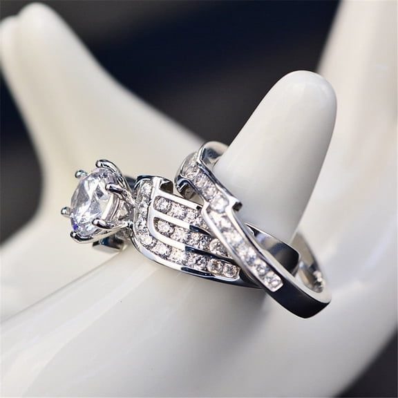Couples Engagement Ring Zircon Micro Inlay Design Durable Zinc Alloy Jewelry Anniversary Gift For Special Occasions