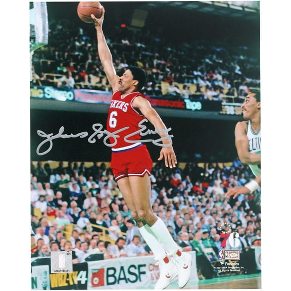 Julius Erving Philadelphia 76ers Autographed 8" x 10" Dunk in Red vs. Boston Celtics Photograph - Fanatics Authentic Certified