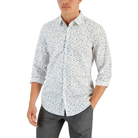 Alfani Mens Georgie Floral Cotton Button-Down Shirt