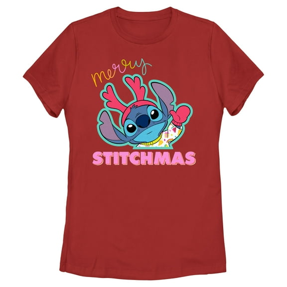 Women's Lilo & Stitch Merry Stitchmas Graphic Tee Red 2X Large