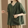 thumbnail image 4 of Womens Tunic Tops Casual Vintage Linen Cardigan Shirt for Short Sleeve Button Up Dressy Tshirts with Pocket M-3XL, 4 of 4