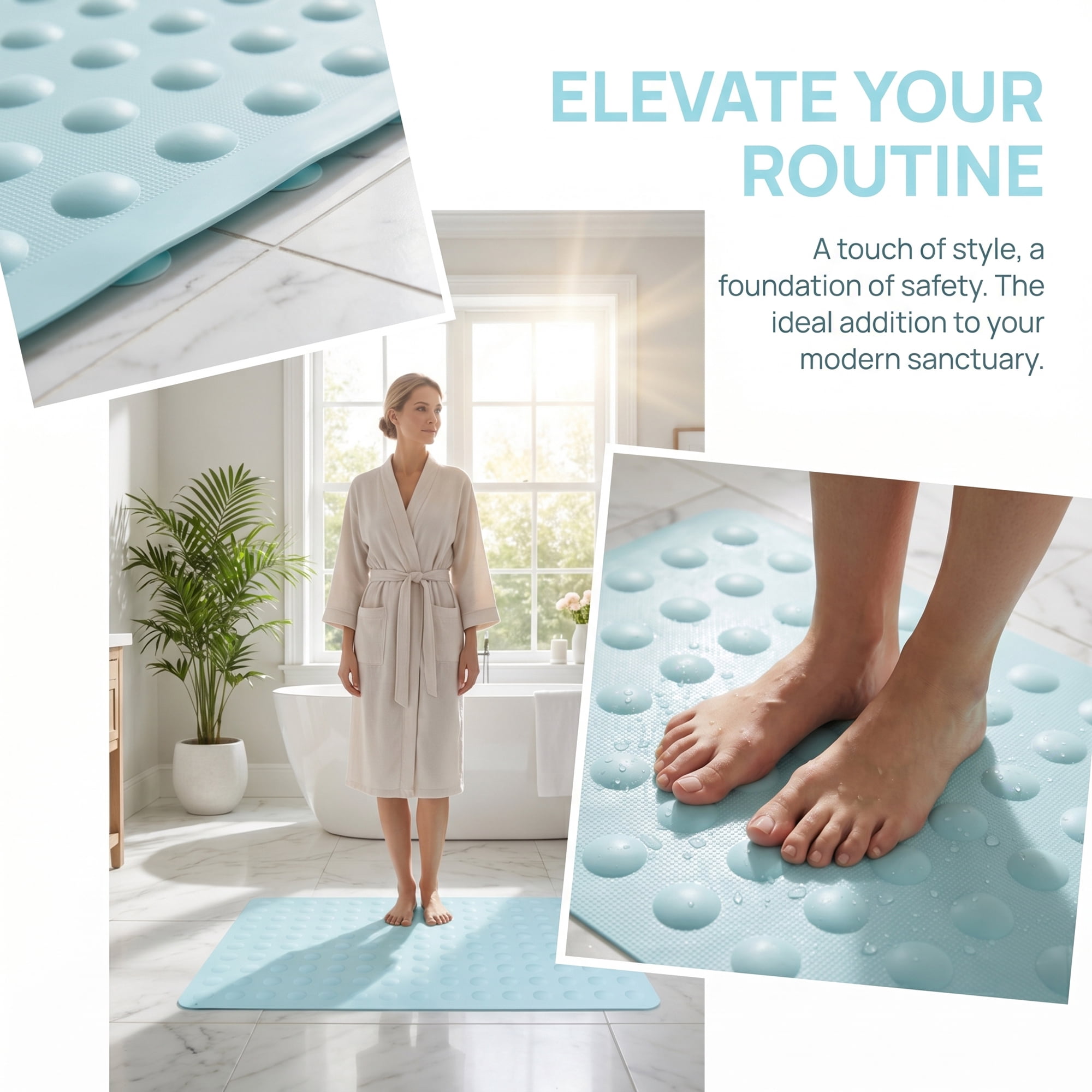 Unique Bargains Non-Slip TPE Washable Bathtub Mat with Strong Suctions Blue 28" x 16"