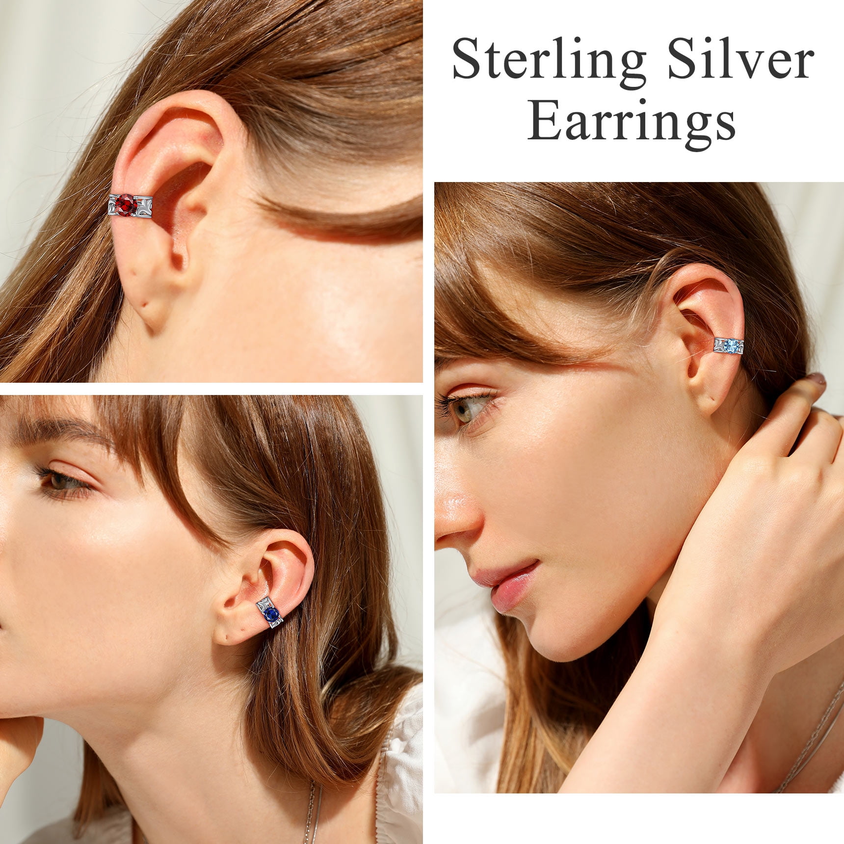 Bestyle Sterling Silver Ear Cuff Birthstone Earrings, May Emerald Clip On Cartilage Earrings for Women Christams Jewelry Gifts