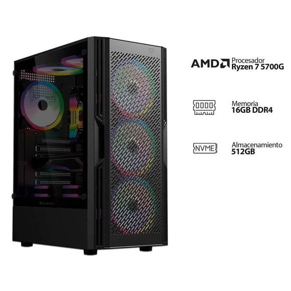 PC Gamer Powerbit: Procesador AMD Ryzen 7 5700G (hasta 4.6 GHz), Memoria de 16GB DDR4, SSD de 512GB, Video Radeon Graphics, S.O. Windows 11 Home
