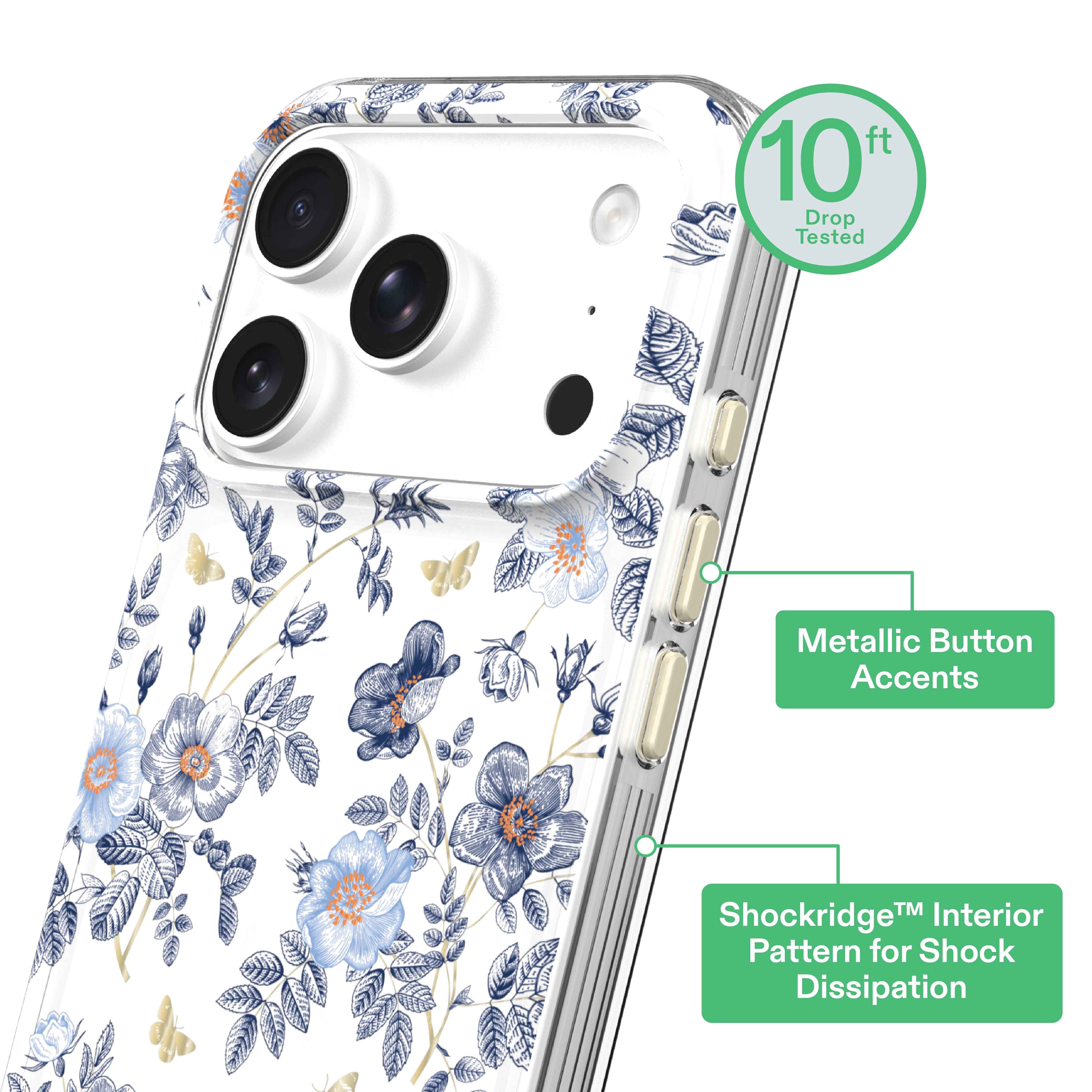 onn Blue Toile Phone Case for iPhone 17 Pro