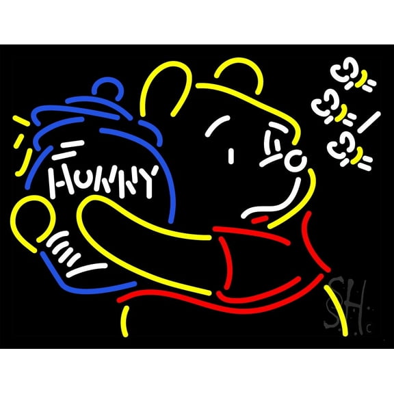 Pooh Loves Honey LED Neon Sign 24 x 31 - inches, Black Square Cut Acrylic Backing, with Dimmer - Bright and Premium built indoor LED Neon Sign for café, club, party, event and stroefront.