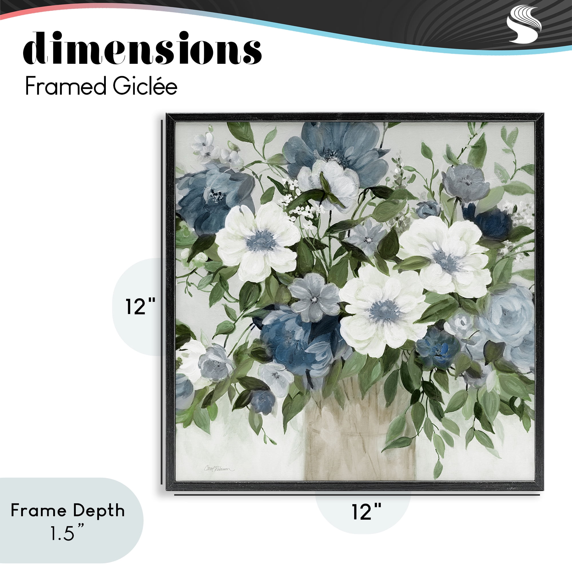 Stupell Industries White & Grey Blossoms Black Framed Giclee Art, design by Carol Robinson